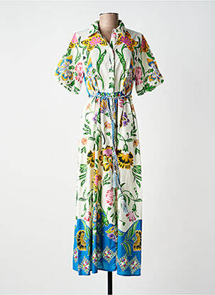 Robe longue tissage popeline manches courtes bleu ANGE femme