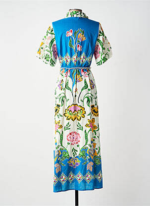 Robe longue tissage popeline manches courtes bleu ANGE femme
