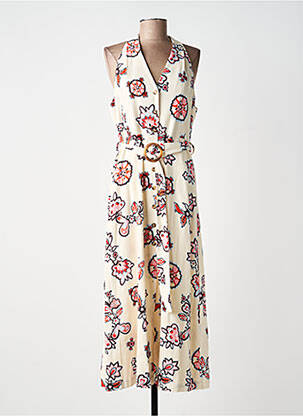 Robe longue imprimé fantaisie sans manche beige GRACE & MILA femme
