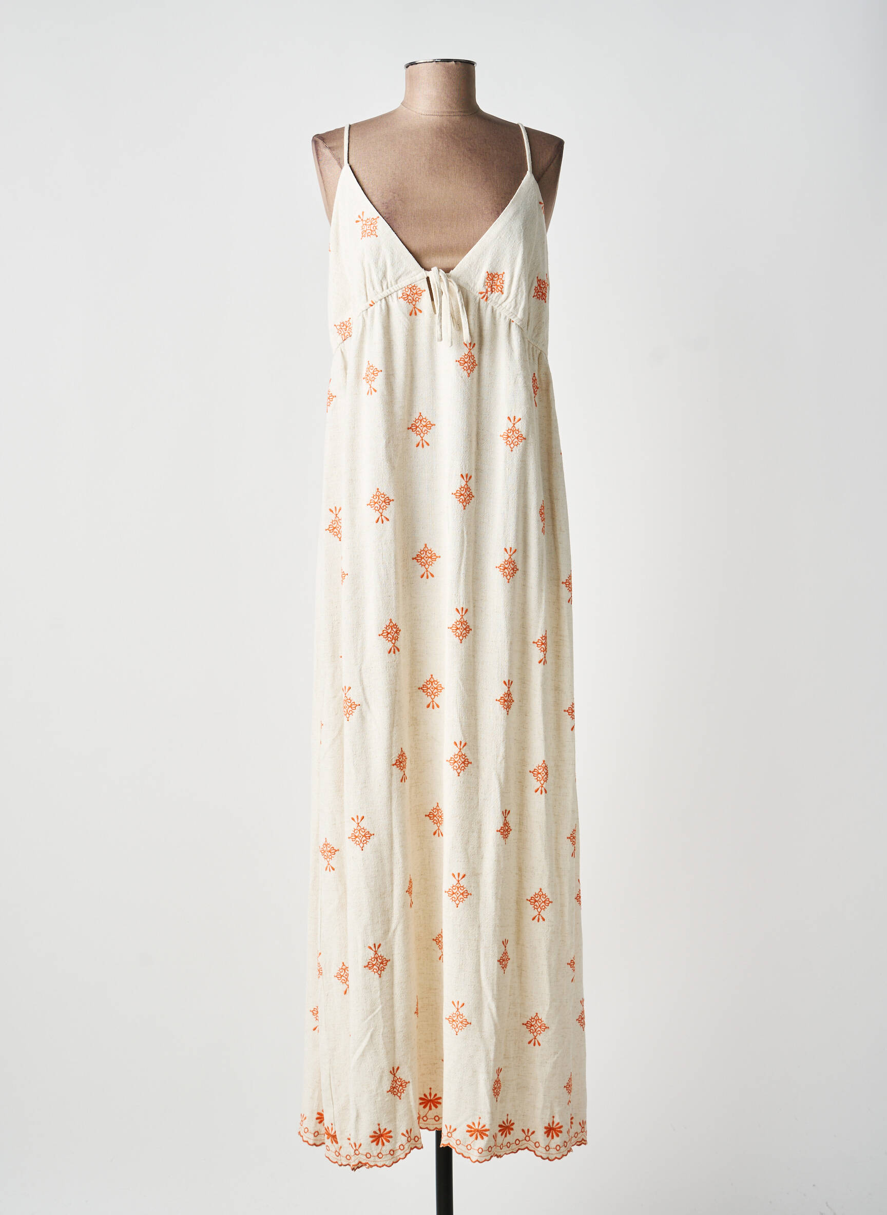 Robe longue imprimé fantaisie fines bretelles beige GRACE & MILA femme