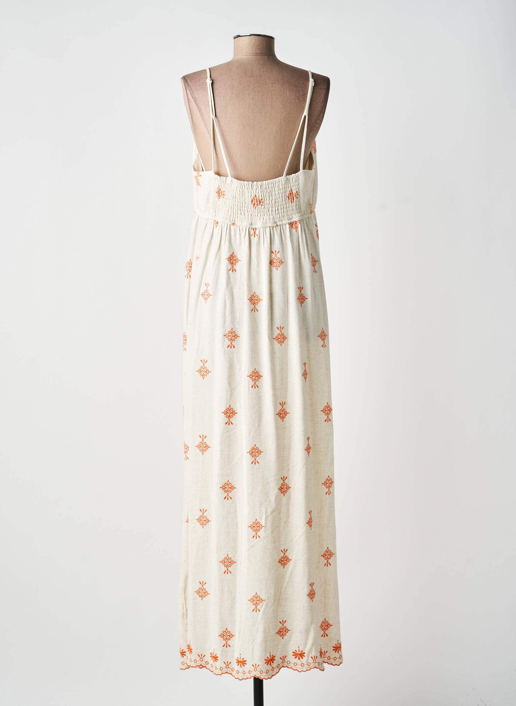Robe longue imprimé fantaisie fines bretelles beige GRACE & MILA femme