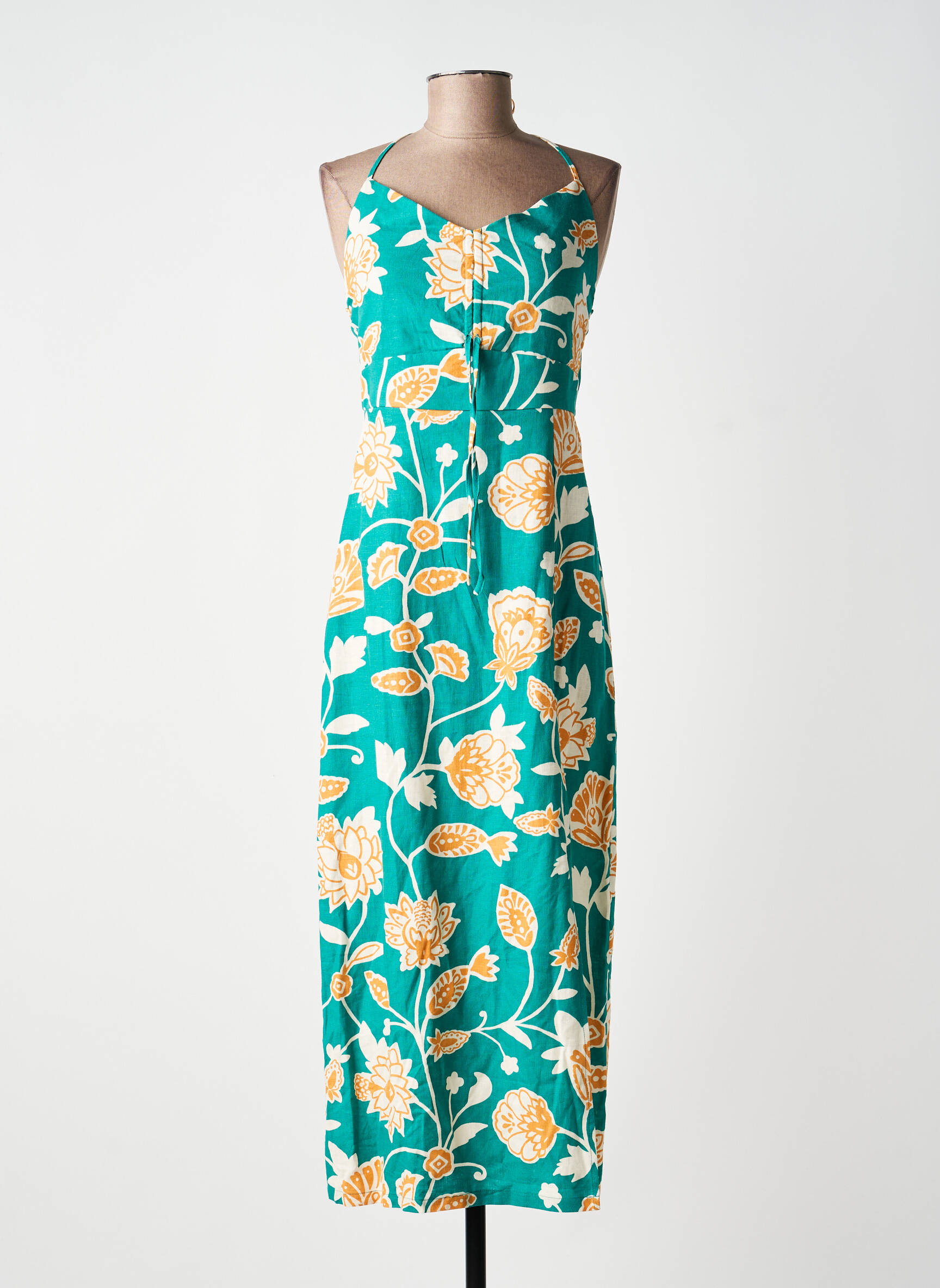 Robe longue imprimé fantaisie fines bretelles vert GRACE & MILA femme