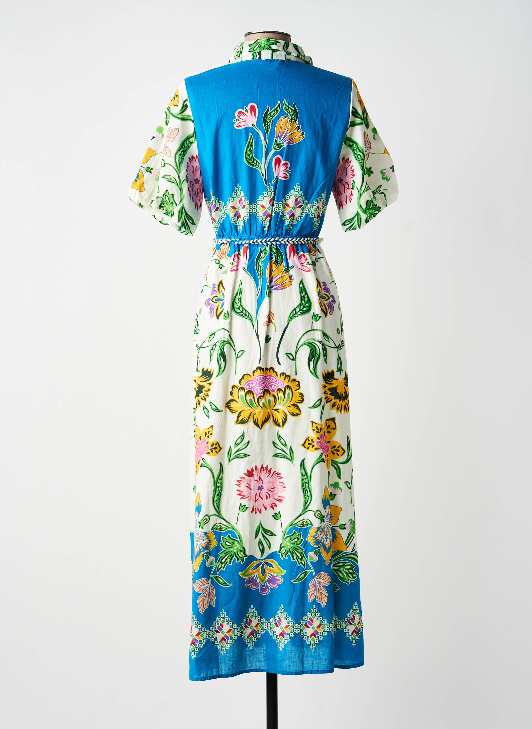 Robe longue imprimé fantaisie manches courtes bleu ANGE femme