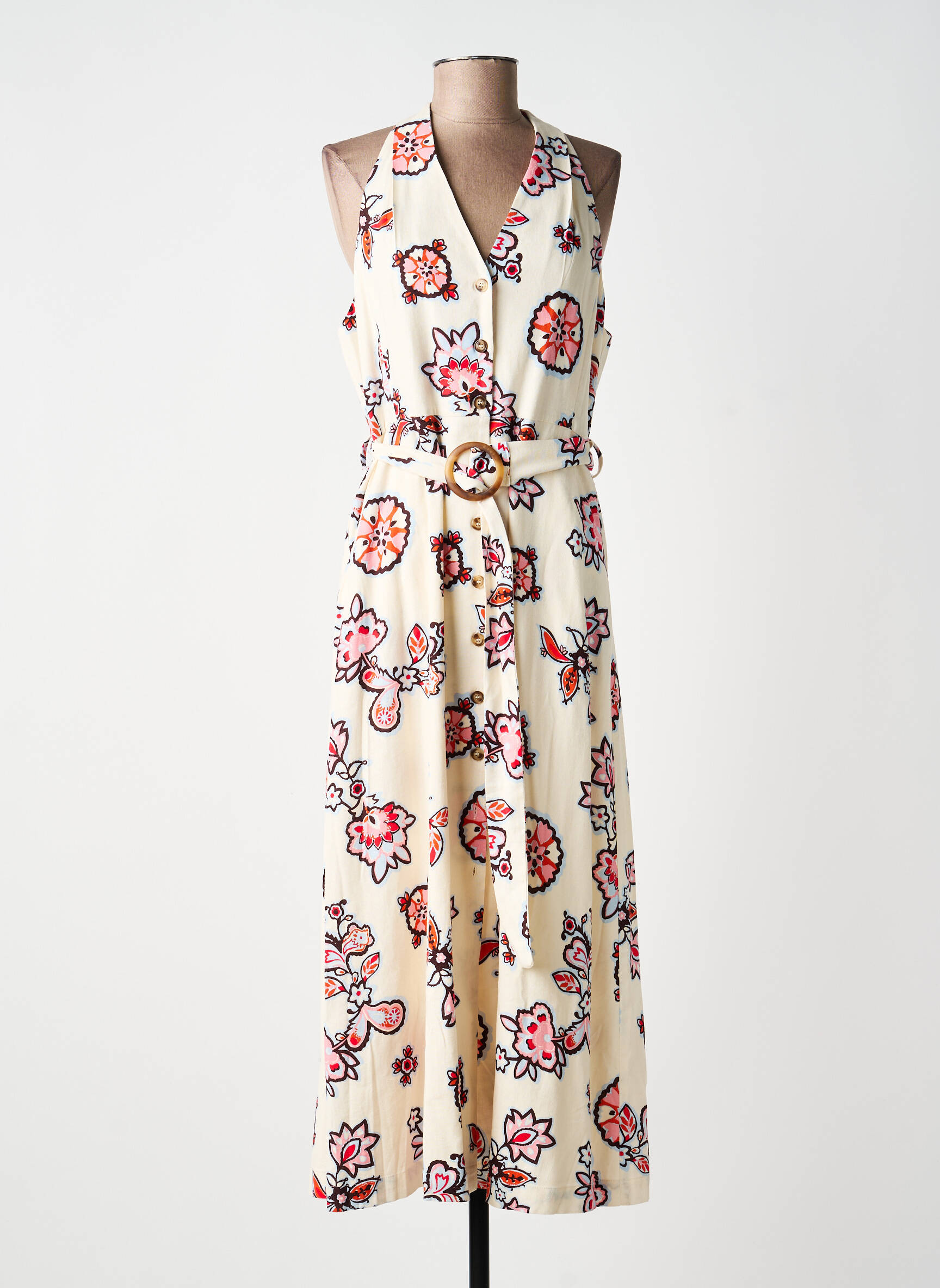 Robe longue imprimé fantaisie sans manche beige GRACE & MILA femme
