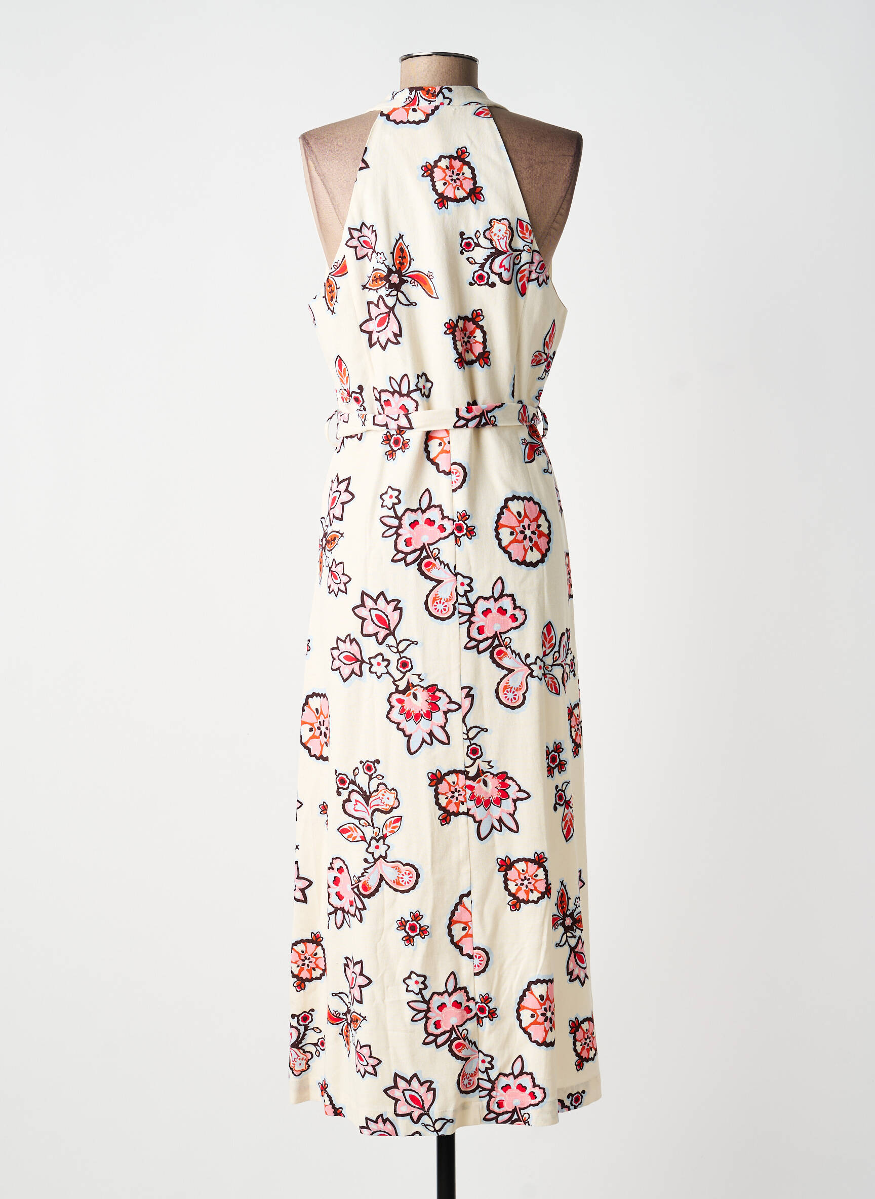 Robe longue imprimé fantaisie sans manche beige GRACE & MILA femme