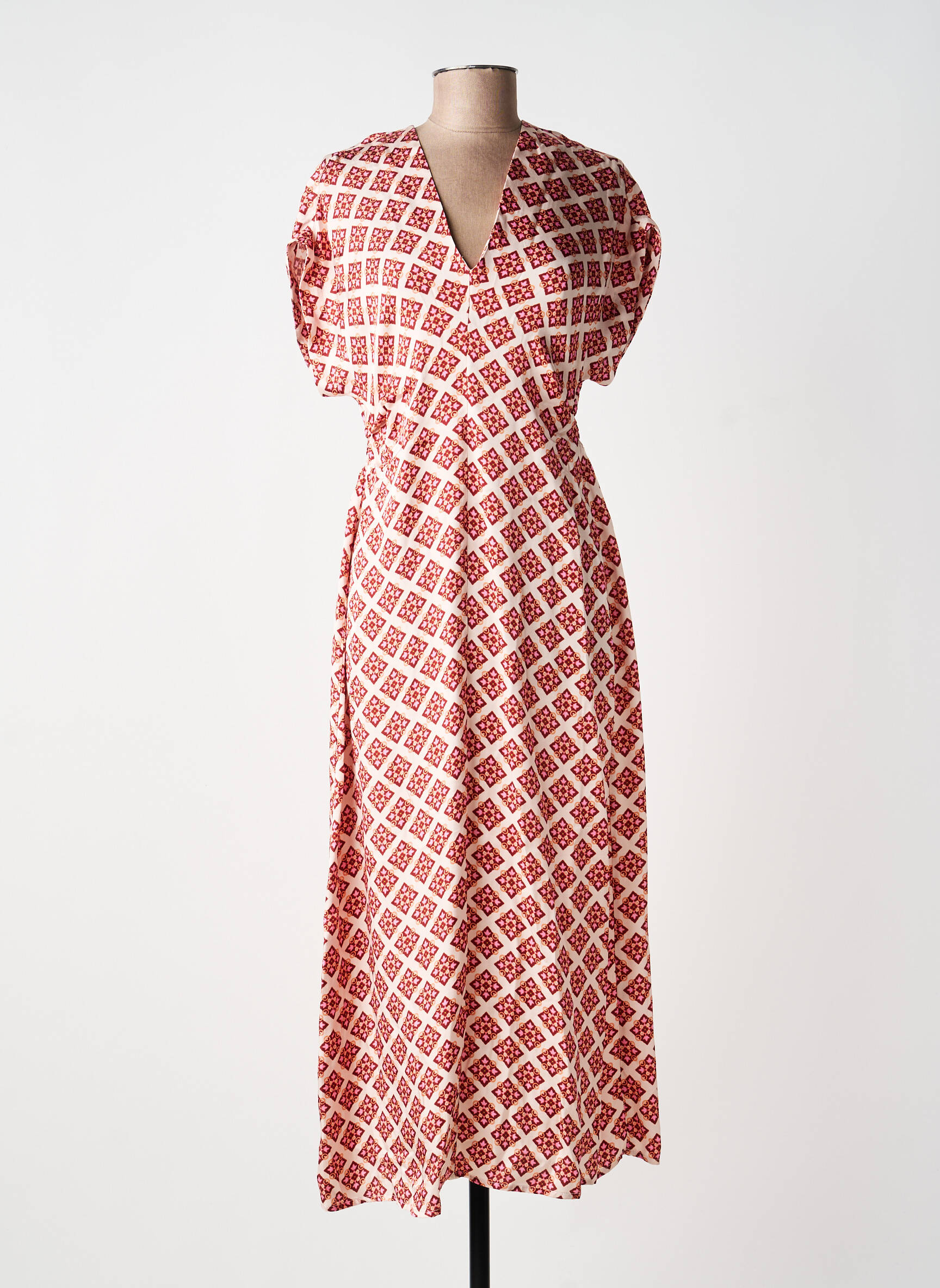Robe longue imprimé fantaisie manches courtes rose ANGE femme