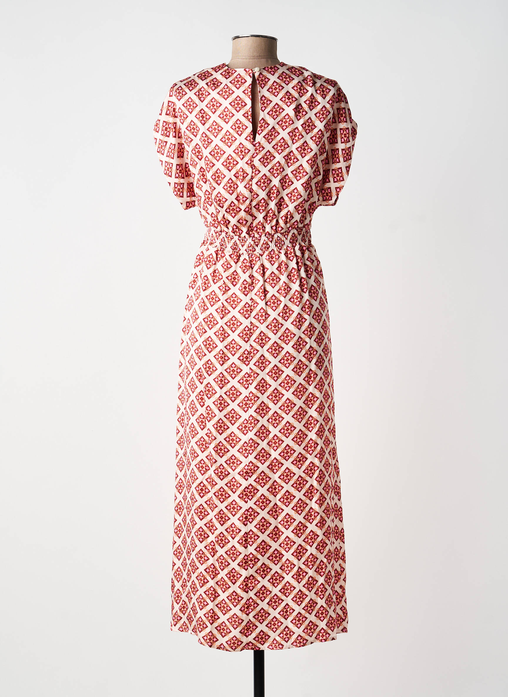 Robe longue imprimé fantaisie manches courtes rose ANGE femme