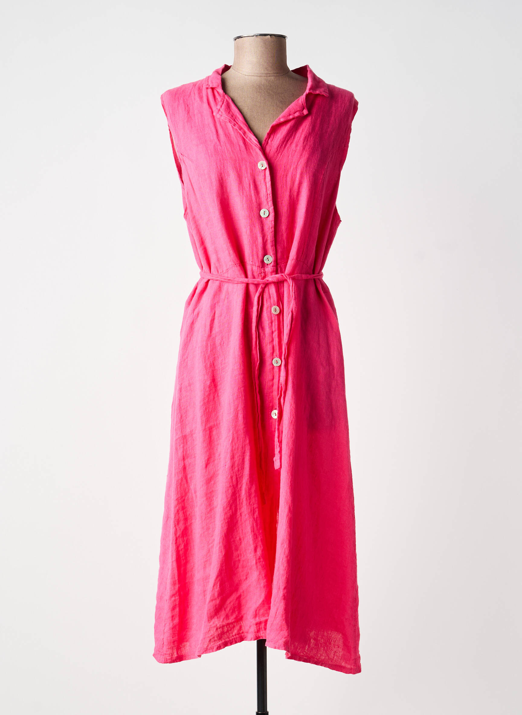 Robe mi-longue sans manche sans manche rose MADE IN ITALY femme