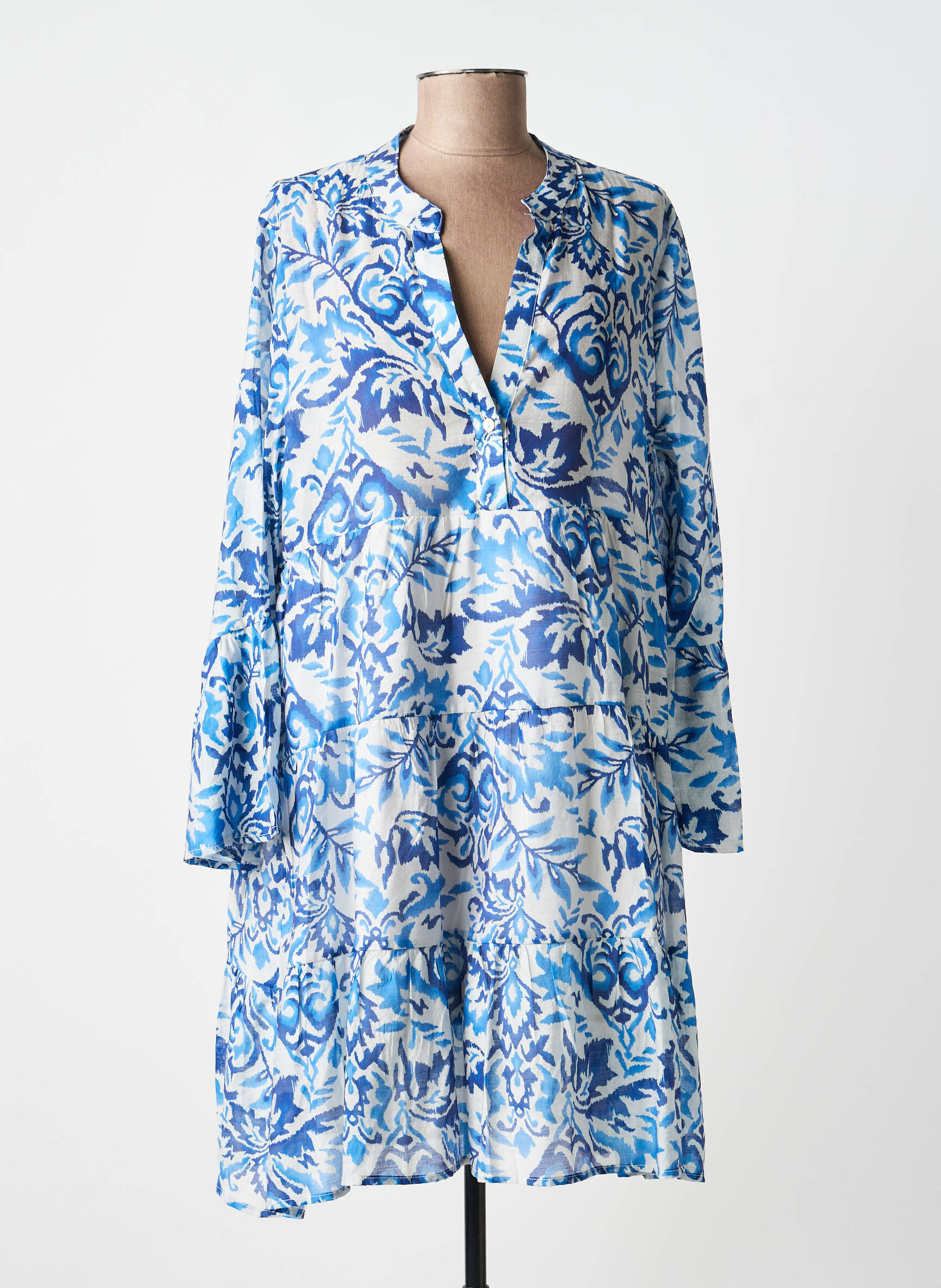 Robe courte manches longues manches longues bleu CHOKLATE femme