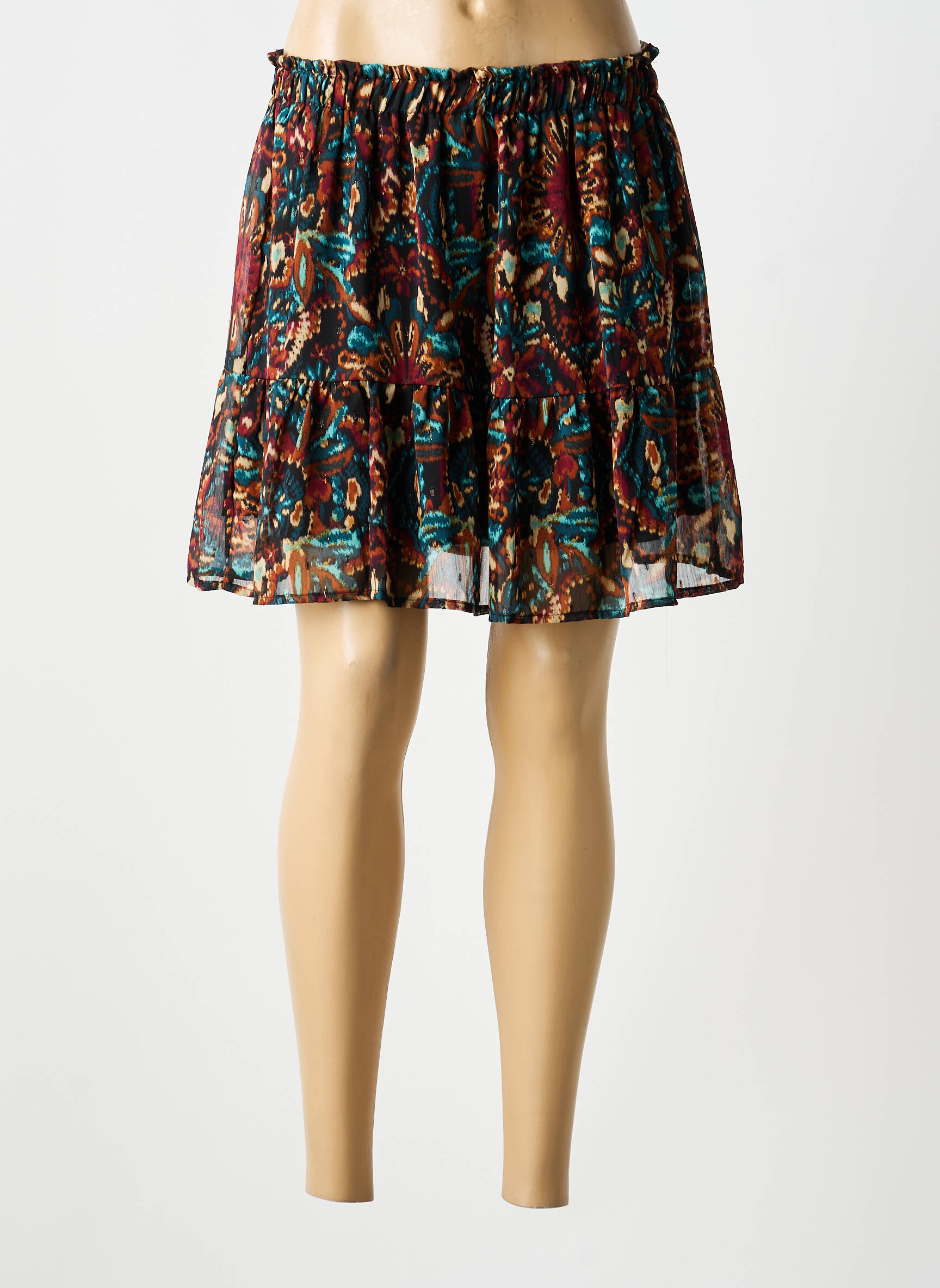 Jupe courte taille élastique marron LILI & LALA femme