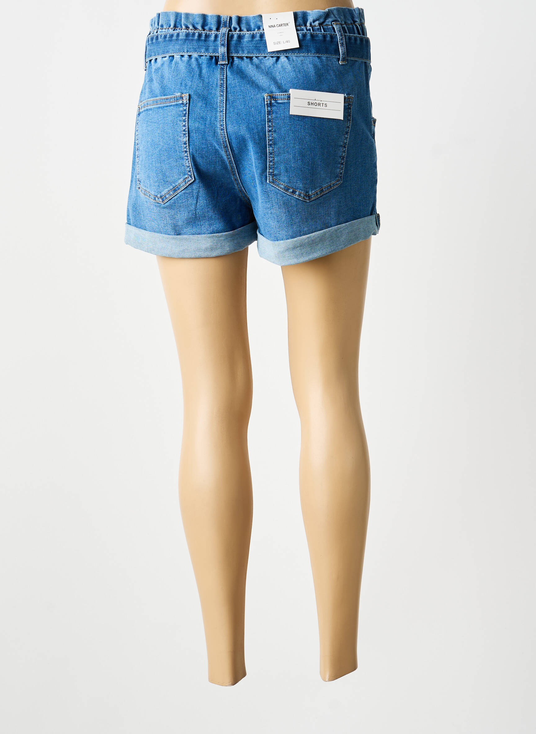 Short tissage denim taille normale bleu NINA CARTER femme