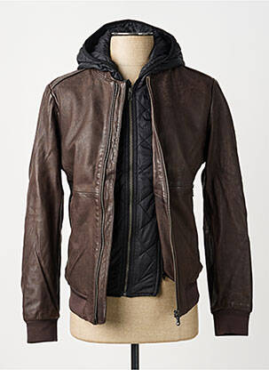 Veste en cuir poches marron IKKS homme