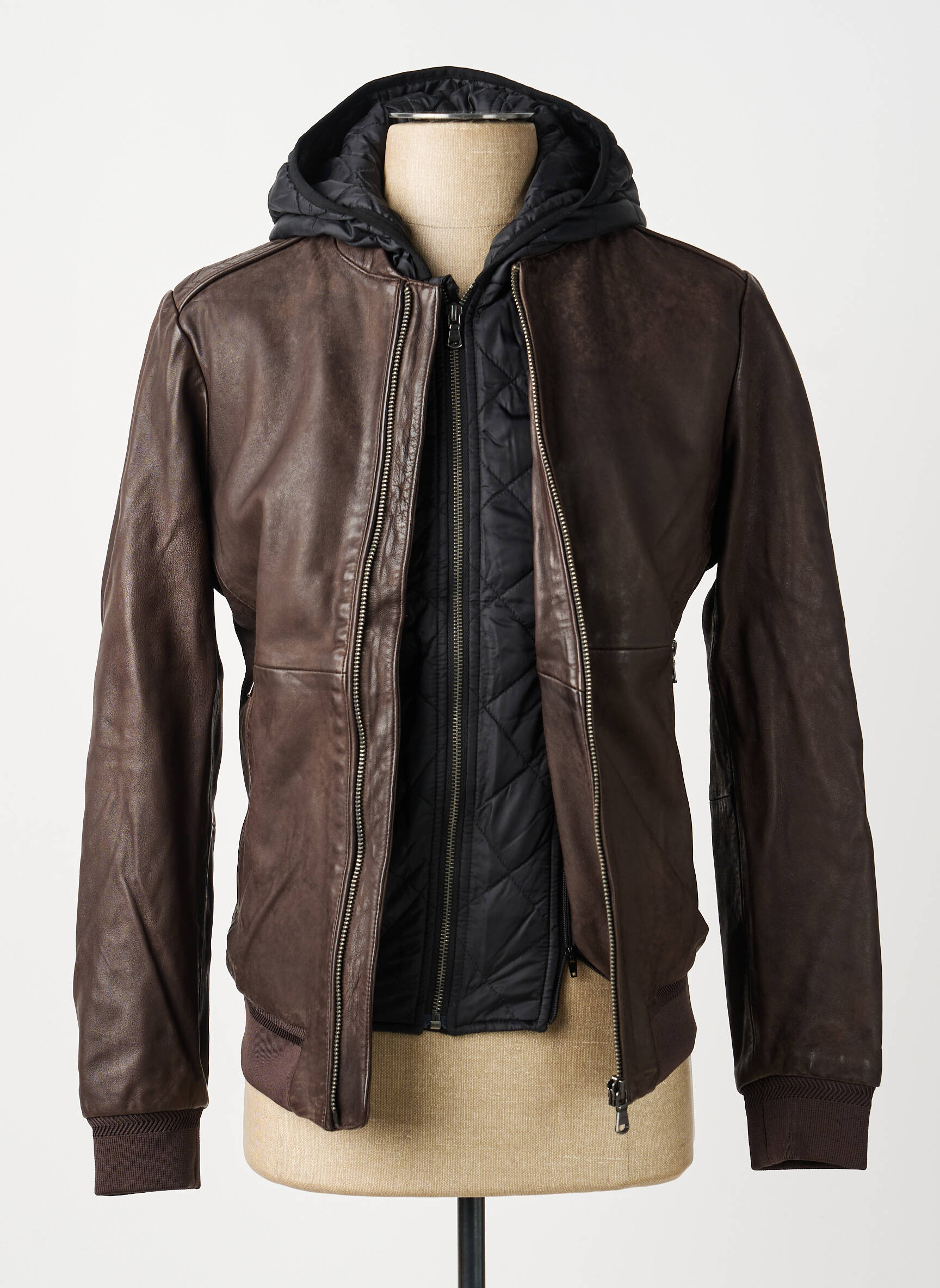 Veste en cuir poches marron IKKS homme