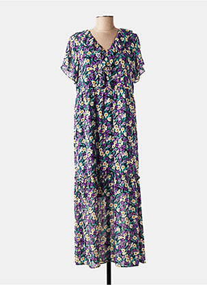Robe longue imprimé fleurs manches courtes vert LILI & LALA femme