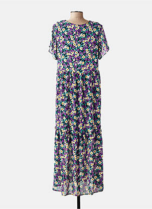 Robe longue imprimé fleurs manches courtes vert LILI & LALA femme
