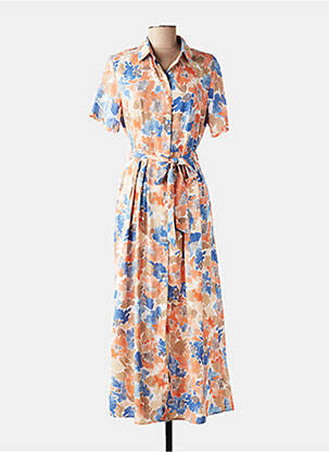 Robe longue imprimé fantaisie manches courtes orange JS MILLENIUM femme