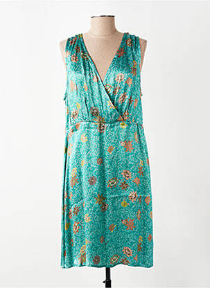 Robe mi-longue imprimé fleurs sans manche vert CREAM femme