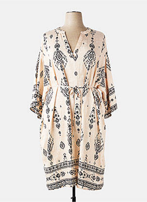 Robe mi-longue coupe fluide manches 3/4 beige ONLY CARMAKOMA femme