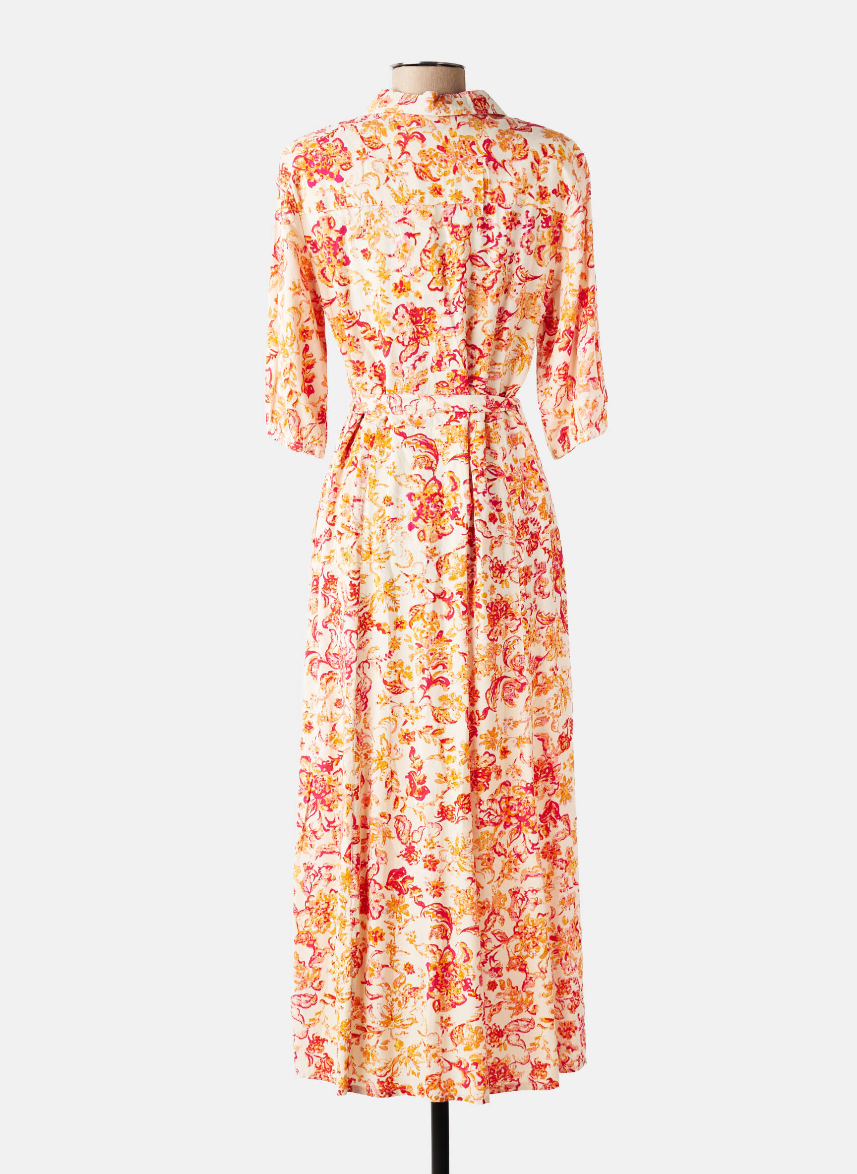 Robe longue imprimé fleurs manches 3/4 beige CREAM femme