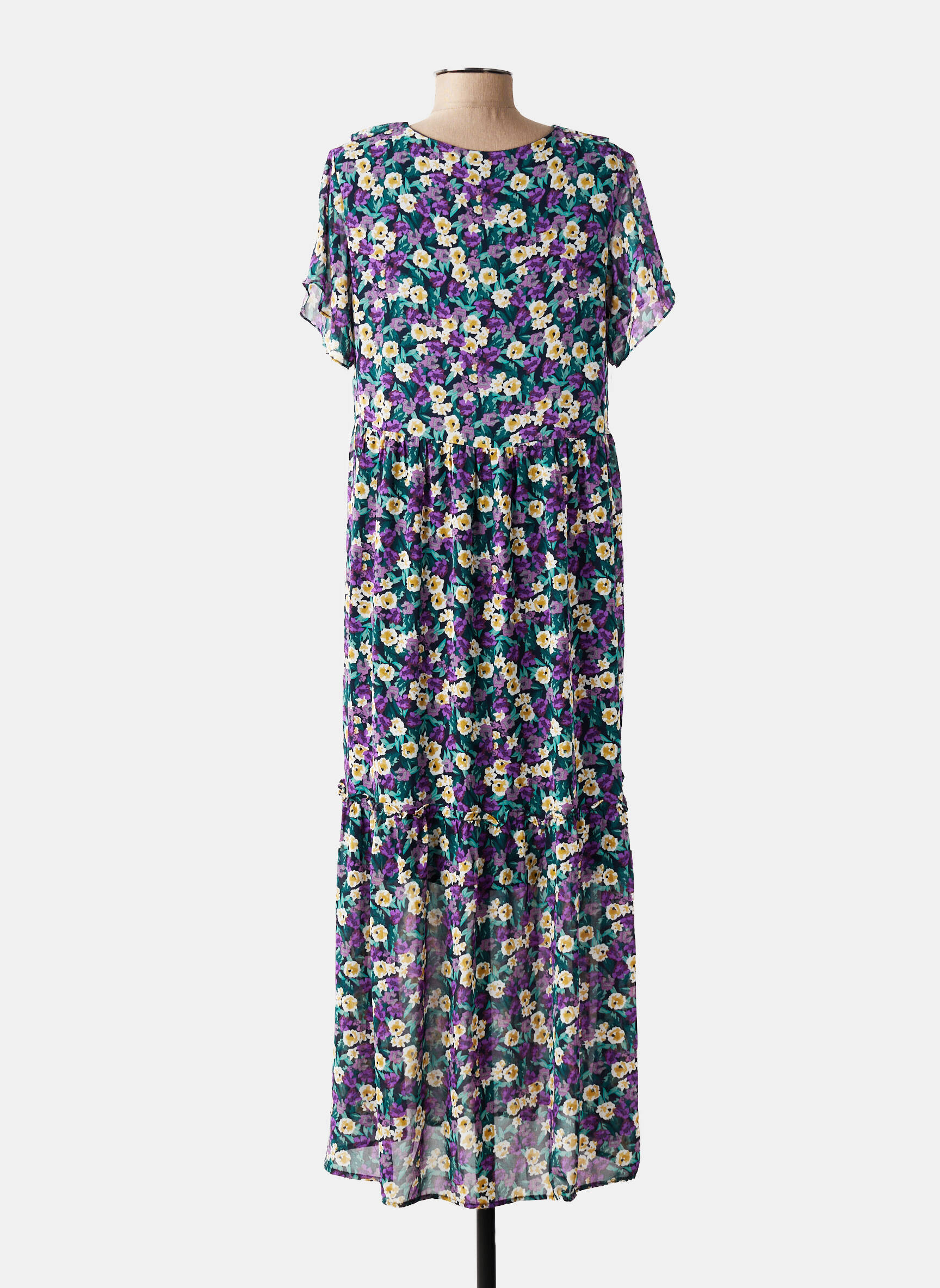 Robe longue imprimé fleurs manches courtes vert LILI & LALA femme