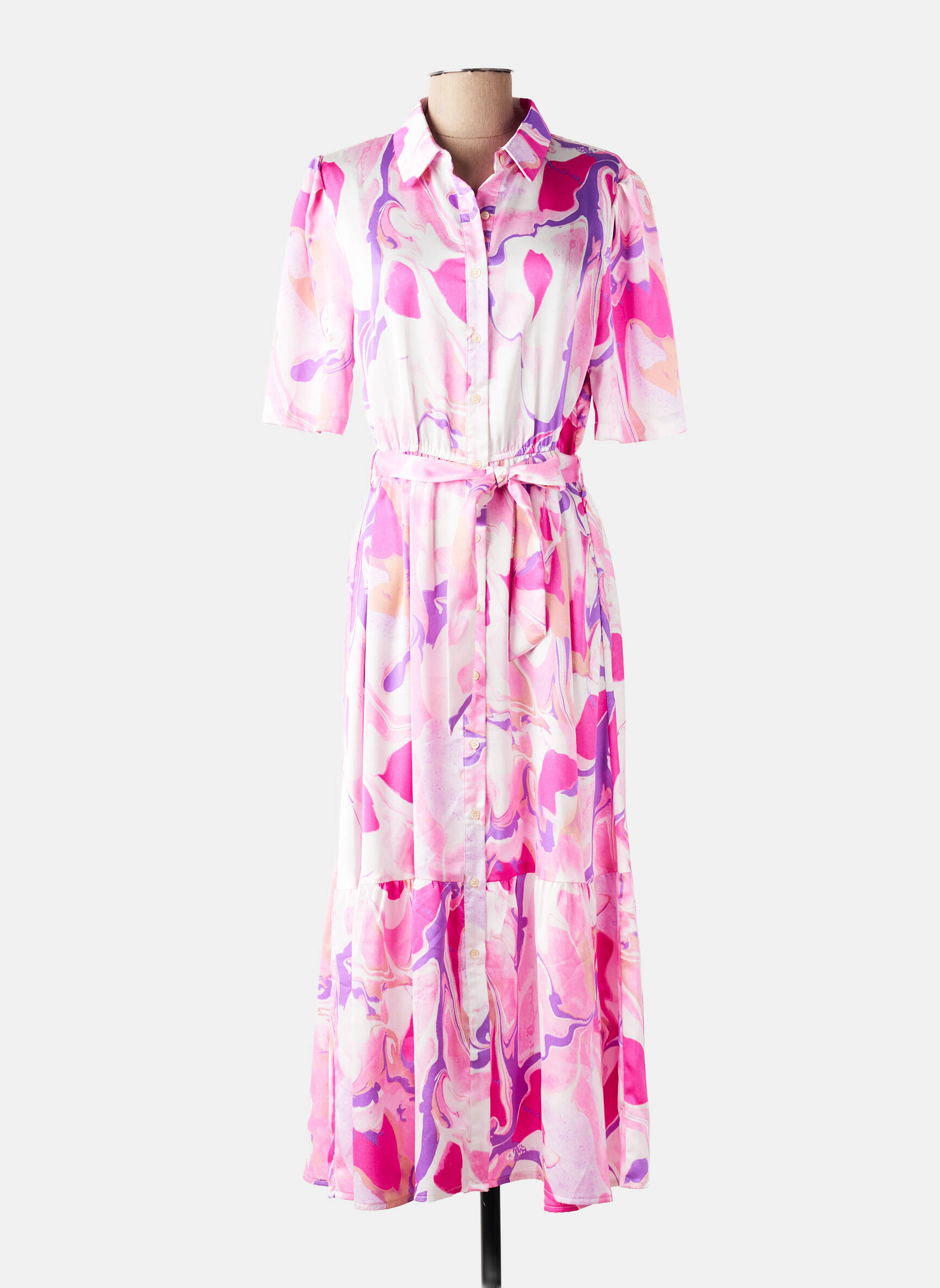 Robe longue imprimé fleurs manches courtes rose Y'COO femme