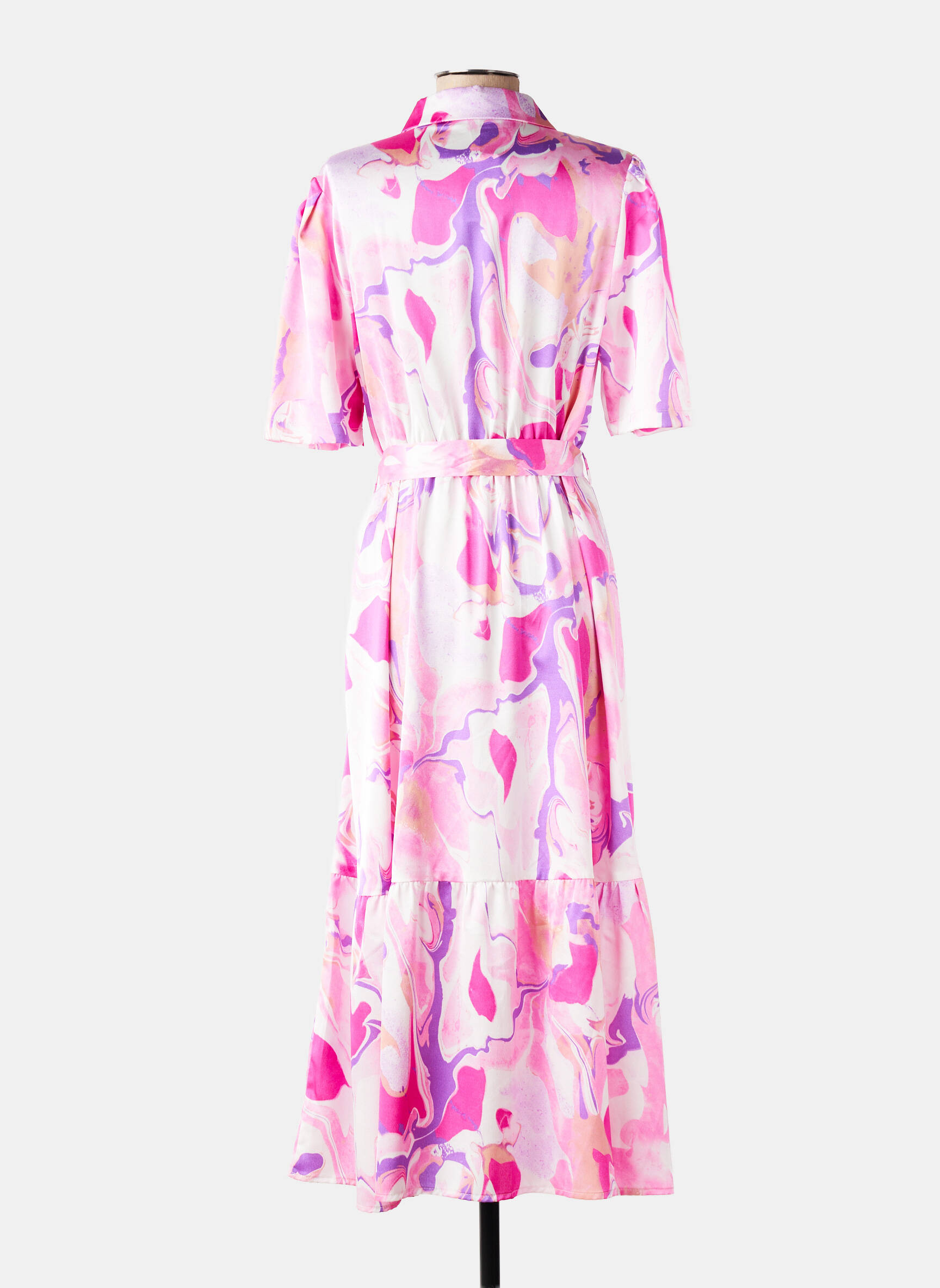 Robe longue imprimé fleurs manches courtes rose Y'COO femme