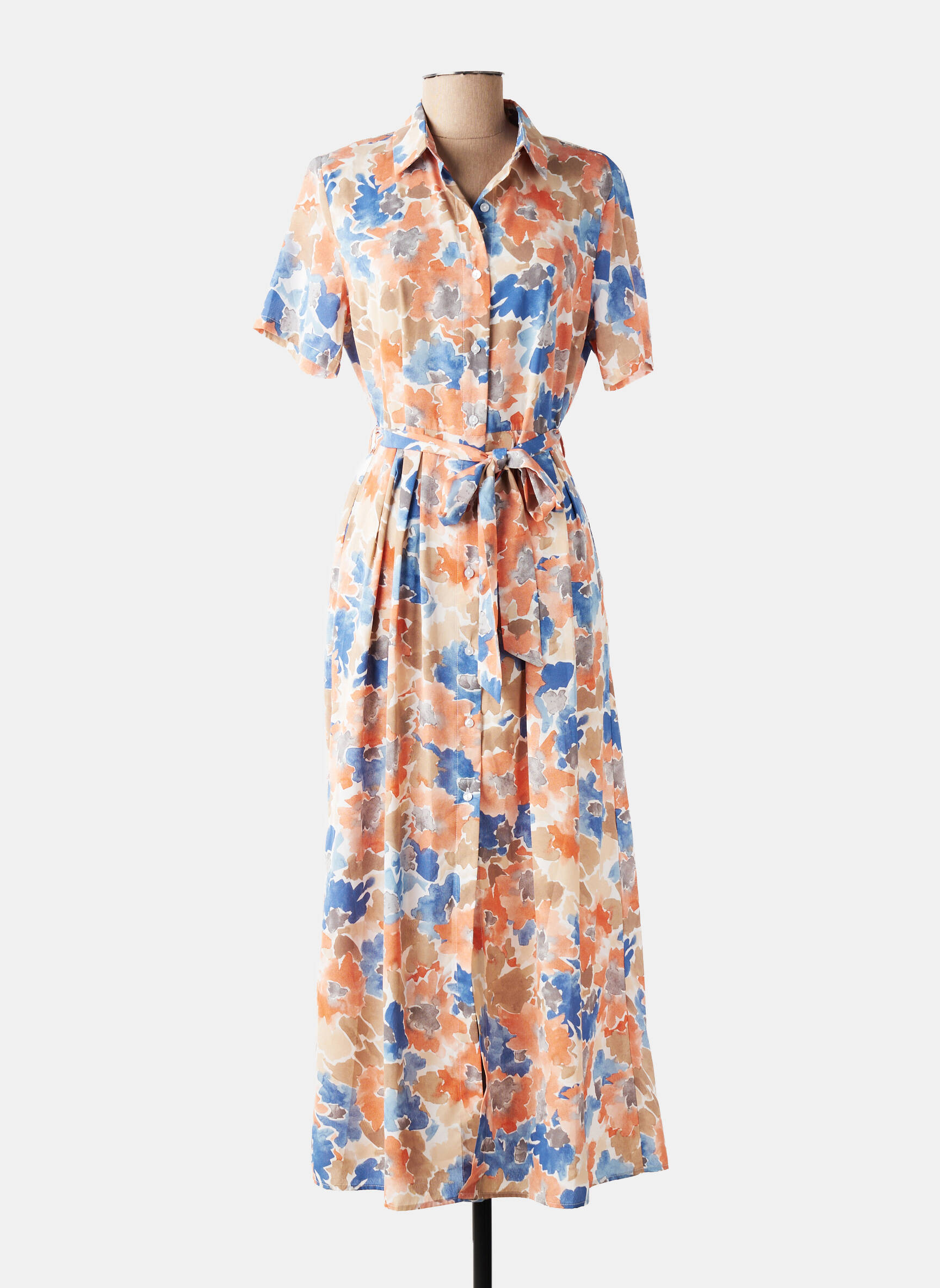Robe longue imprimé fantaisie manches courtes orange JS MILLENIUM femme