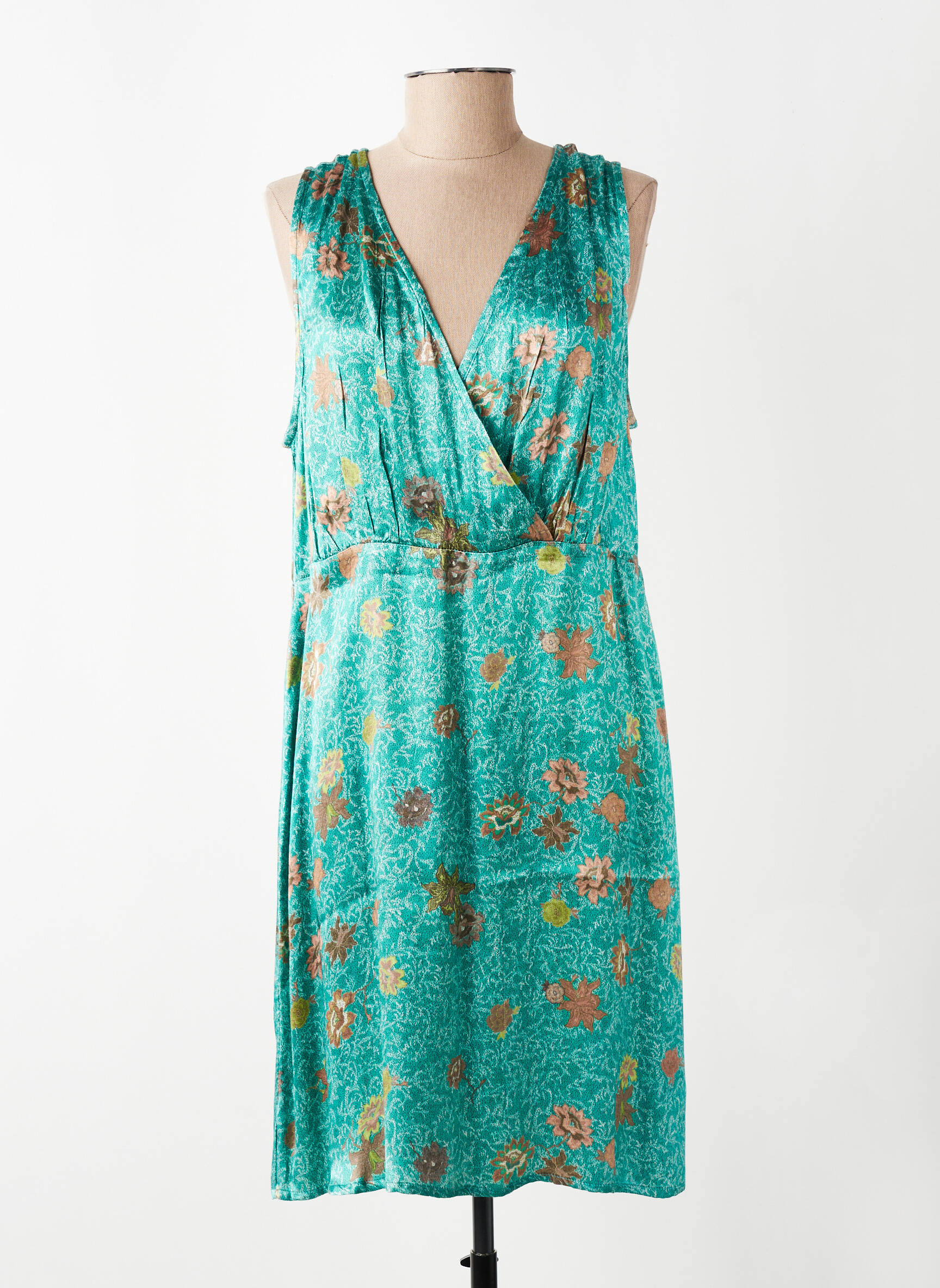 Robe mi-longue imprimé fleurs sans manche vert CREAM femme