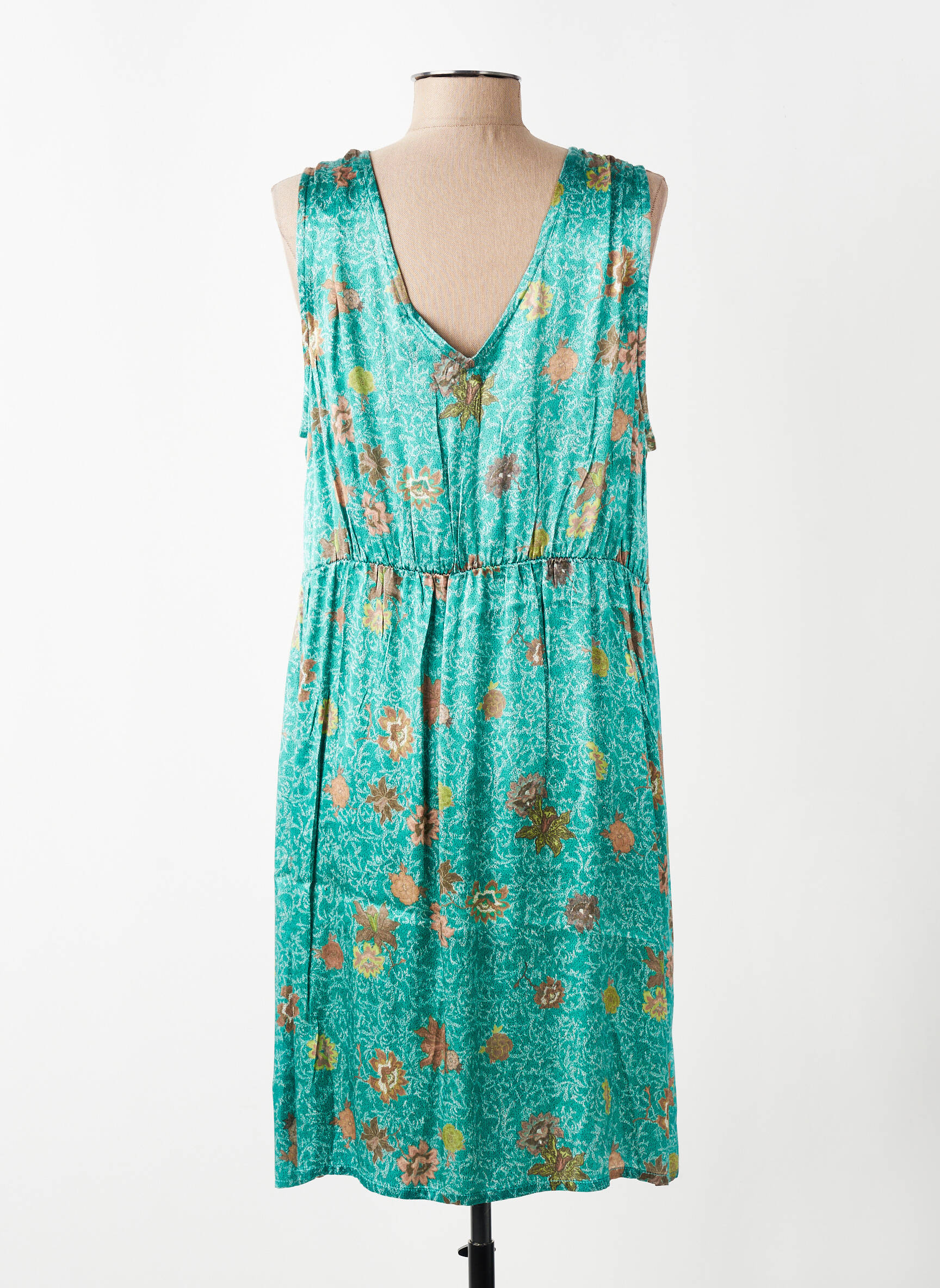 Robe mi-longue imprimé fleurs sans manche vert CREAM femme