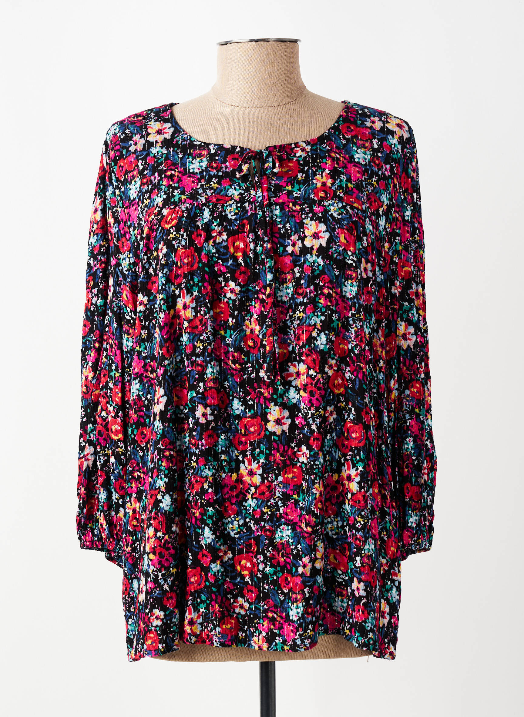 Tunique manches longues tissage crêpe noir RENATTO BENE femme