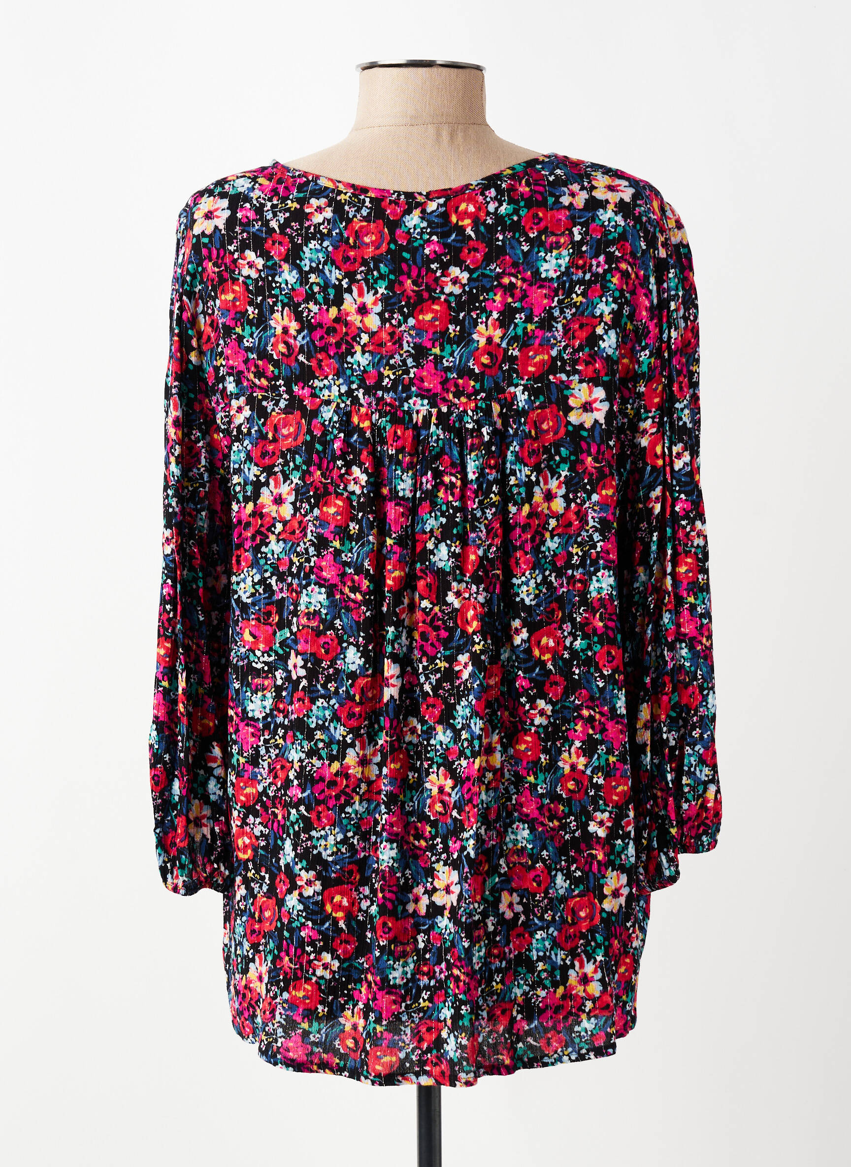 Tunique manches longues tissage crêpe noir RENATTO BENE femme