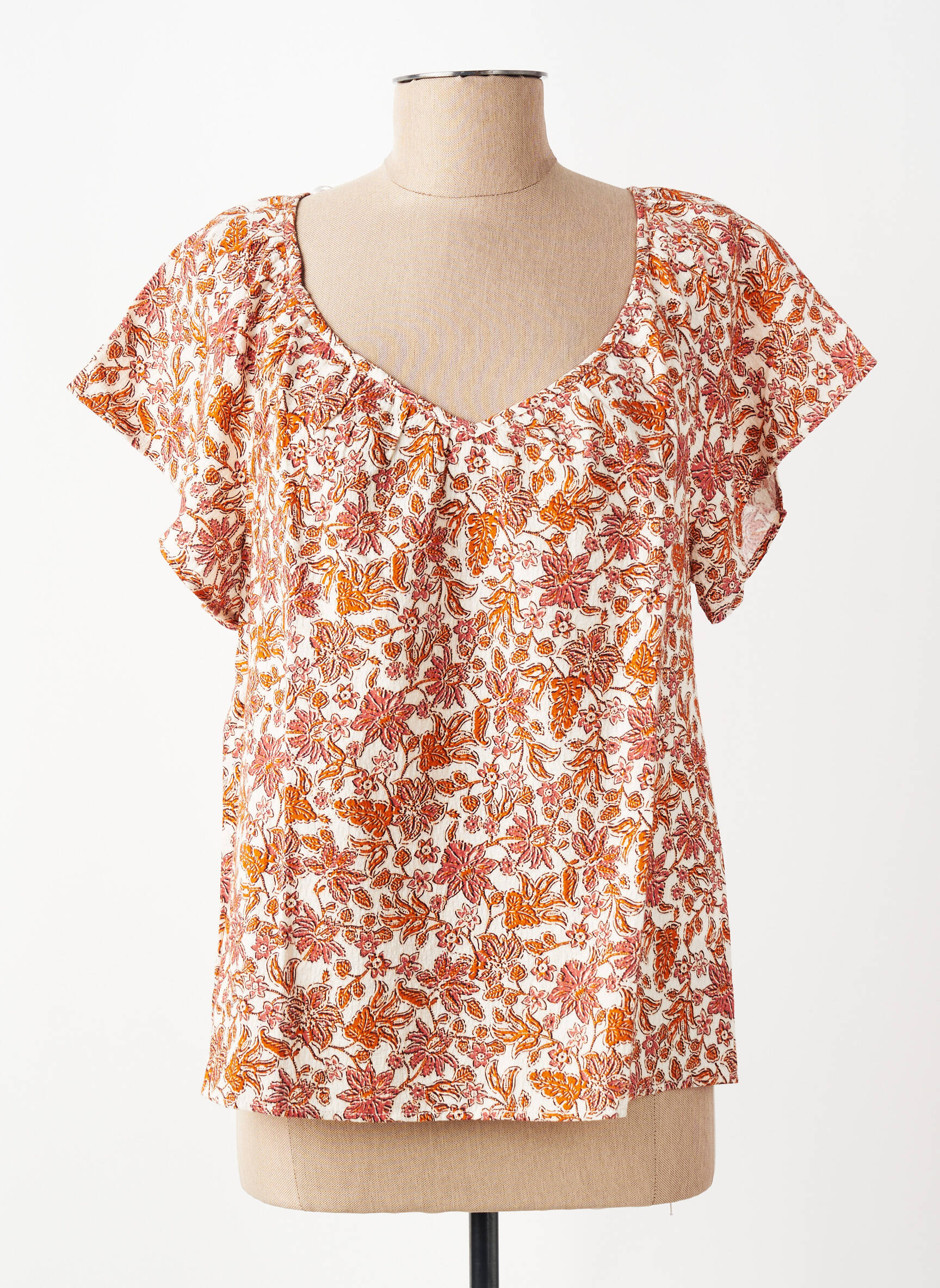 Blouse imprimé fleurs manches courtes beige C'EST BEAU LA VIE femme