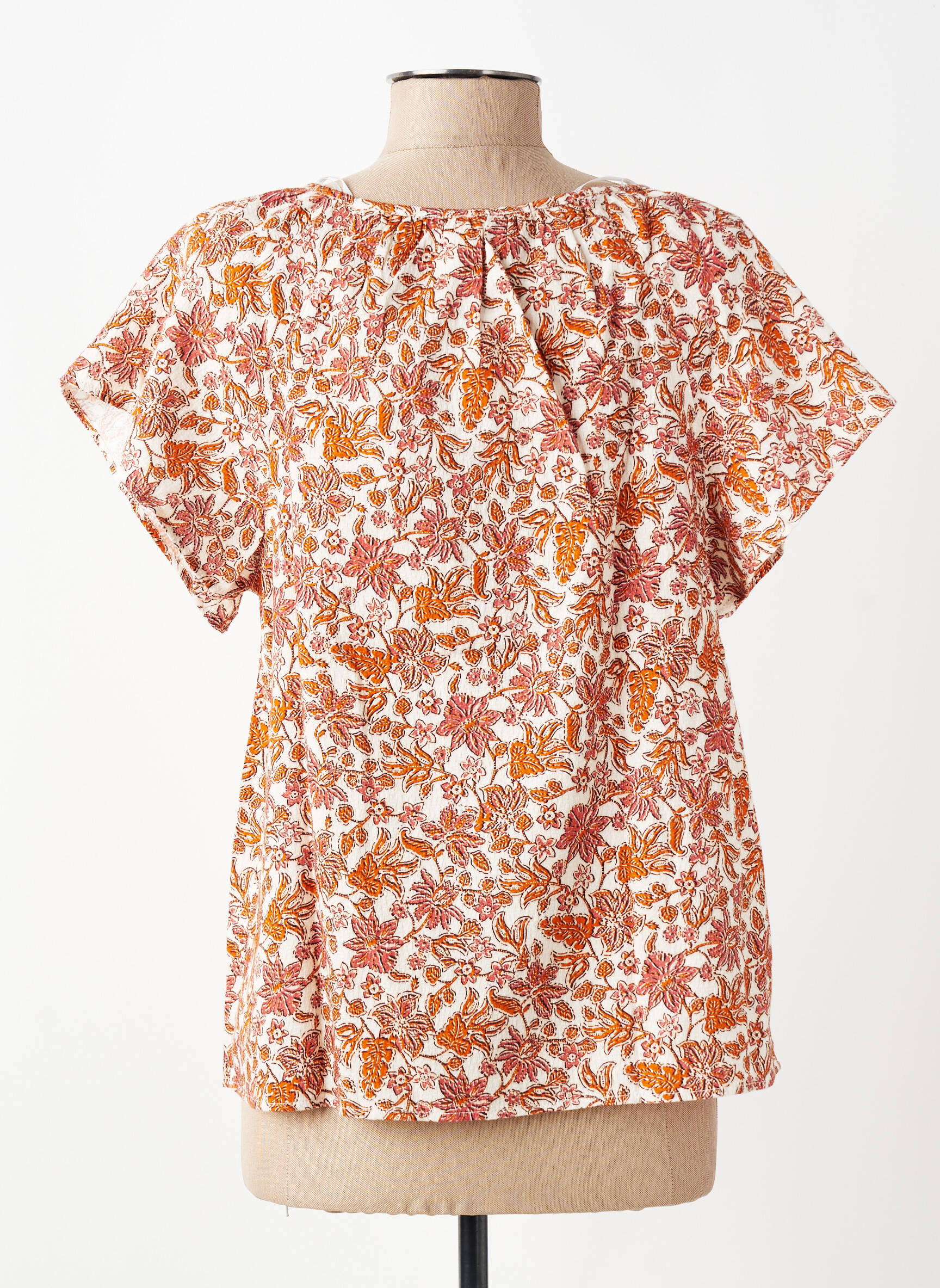 Blouse imprimé fleurs manches courtes beige C'EST BEAU LA VIE femme