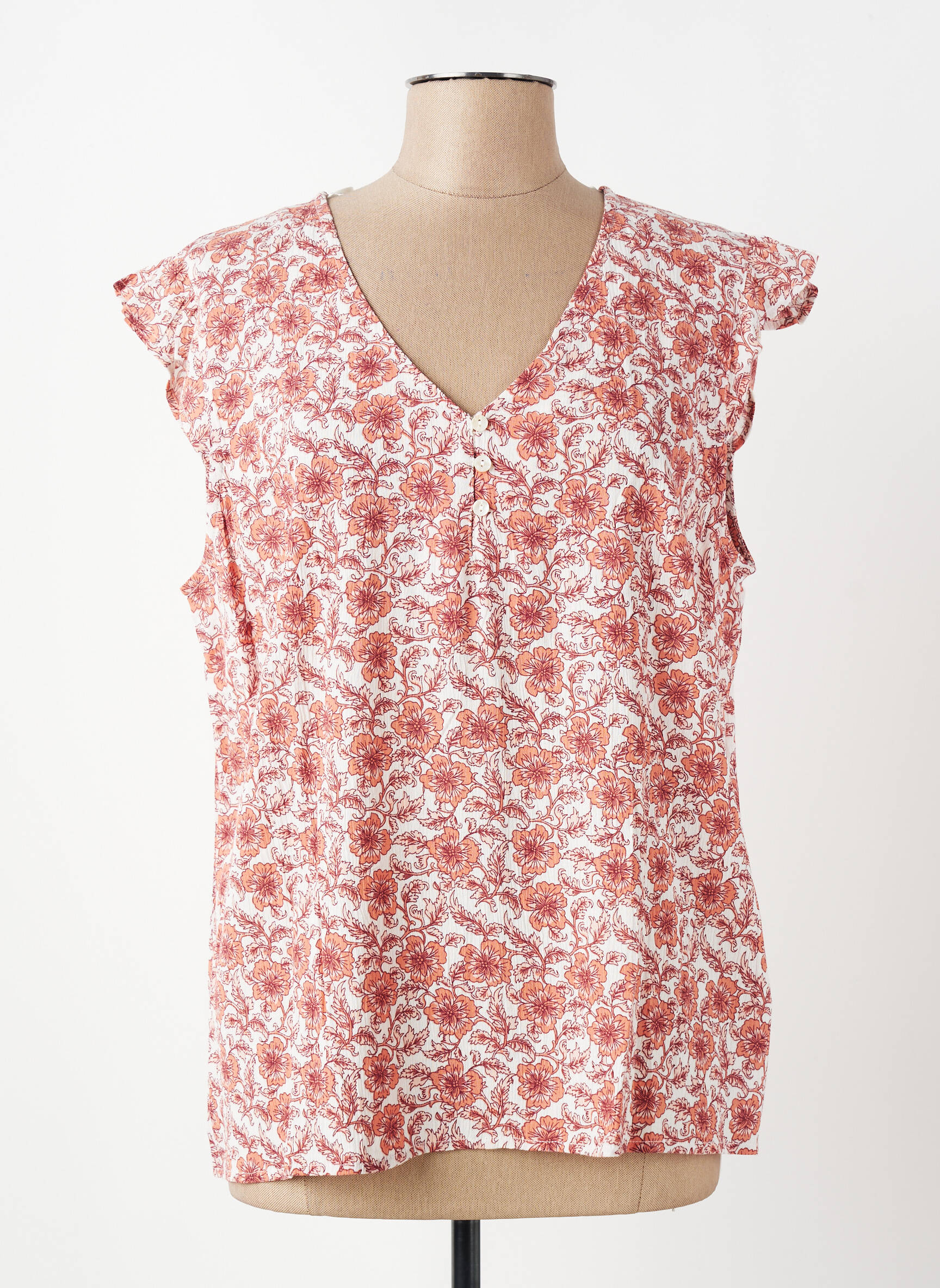 Top tissage crêpe manches courtes orange C'EST BEAU LA VIE femme