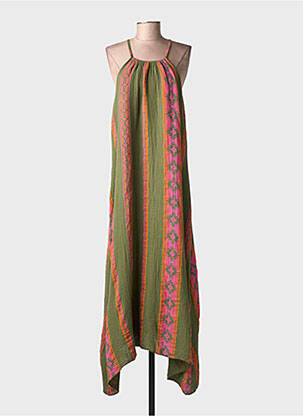 Robe longue imprimé fantaisie fines bretelles vert FARFALLA femme