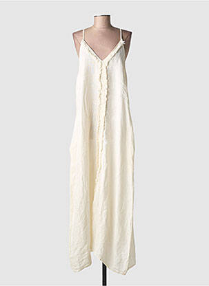 Robe longue tissage crêpe fines bretelles beige MADE IN ITALY femme