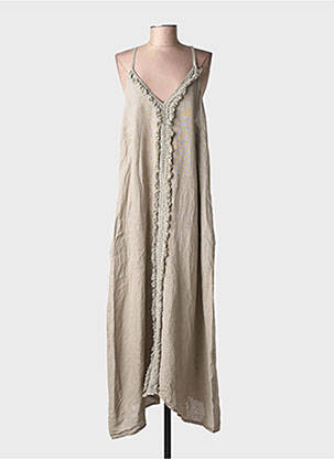 Robe longue tissage crêpe fines bretelles marron MADE IN ITALY femme