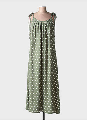 Robe longue tissage crêpe fines bretelles vert KIKKERLAND femme