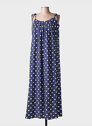 Robe longue tissage crêpe fines bretelles bleu KIKKERLAND femme