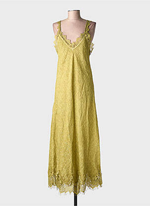 Robe longue tissage crêpe fines bretelles vert FARFALLA femme
