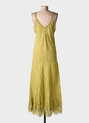 Robe longue tissage crêpe fines bretelles vert FARFALLA femme