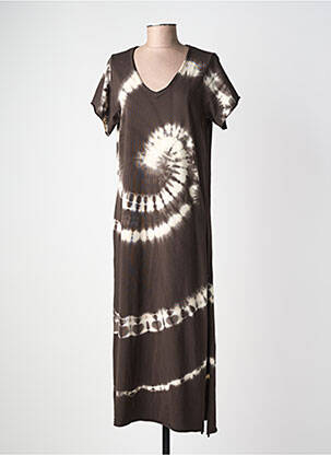 Robe longue manches courtes manches courtes marron FARFALLA femme