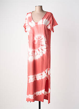 Robe longue manches courtes manches courtes orange FARFALLA femme