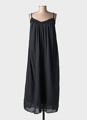 Robe longue tissage popeline fines bretelles noir NEW COLLECTION femme