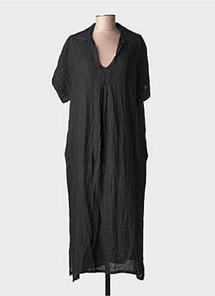 Robe longue manches courtes manches courtes noir 100% LINO femme