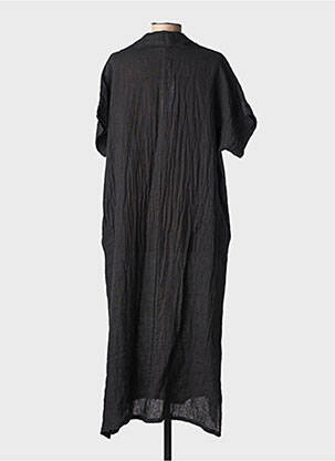Robe longue manches courtes manches courtes noir 100% LINO femme