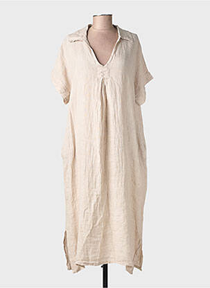 Robe longue manches courtes manches courtes beige 100% LINO femme