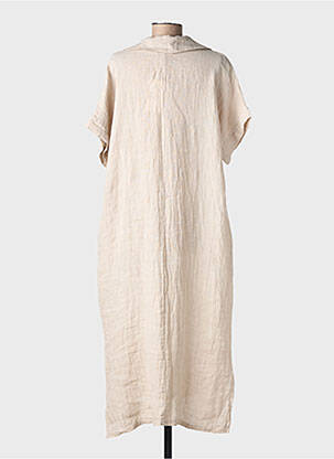 Robe longue manches courtes manches courtes beige 100% LINO femme