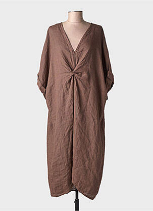 Robe longue manches courtes manches courtes marron MADE IN ITALY femme