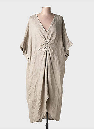 Robe longue manches courtes manches courtes beige MADE IN ITALY femme